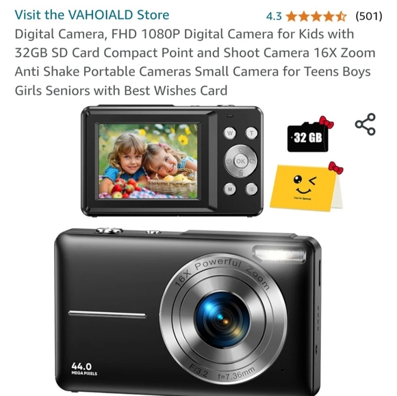 501 Digital Camera,FHD 1080P Digital Camera for Kids with 32GB SDCard Compact ♥ - Picture 6 of 16